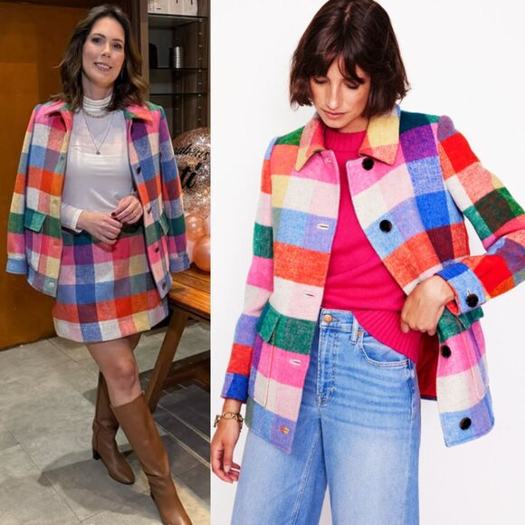 Boden Check Multicolored Wool Peacoat Jacket Size 10 - Picture 13 of 13